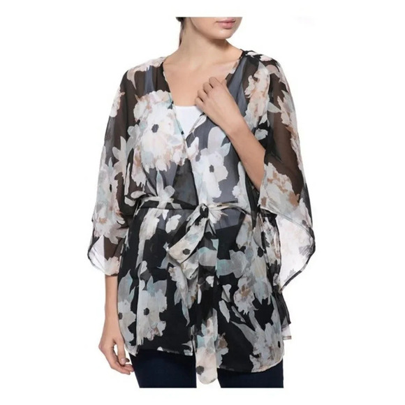 INC International Concepts Tops - INC International Concepts Blossom-Print Belted Kimono in Neutral O/S (MSRP $49)